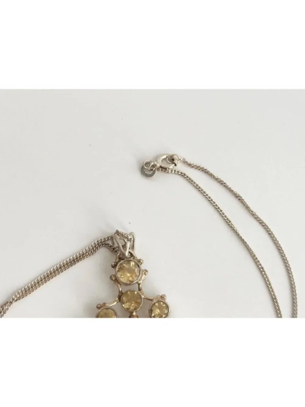 Snowflake Shaped Citrine Sterling Silver 925 Vintage Pendant Necklace - 18